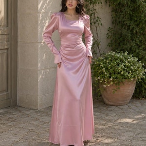 long sleeve dusty pink bridesmaid dress Blush Tulle Long Sleeve Plus Size Dress Bridesmaid – Lisposa main image 1