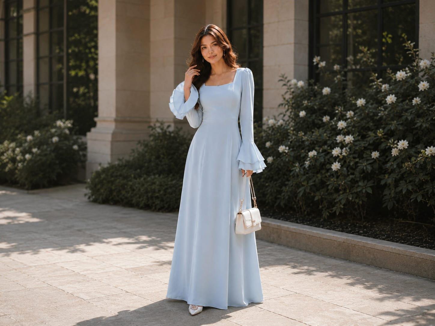 Powder Blue Chiffon Maxi Dress