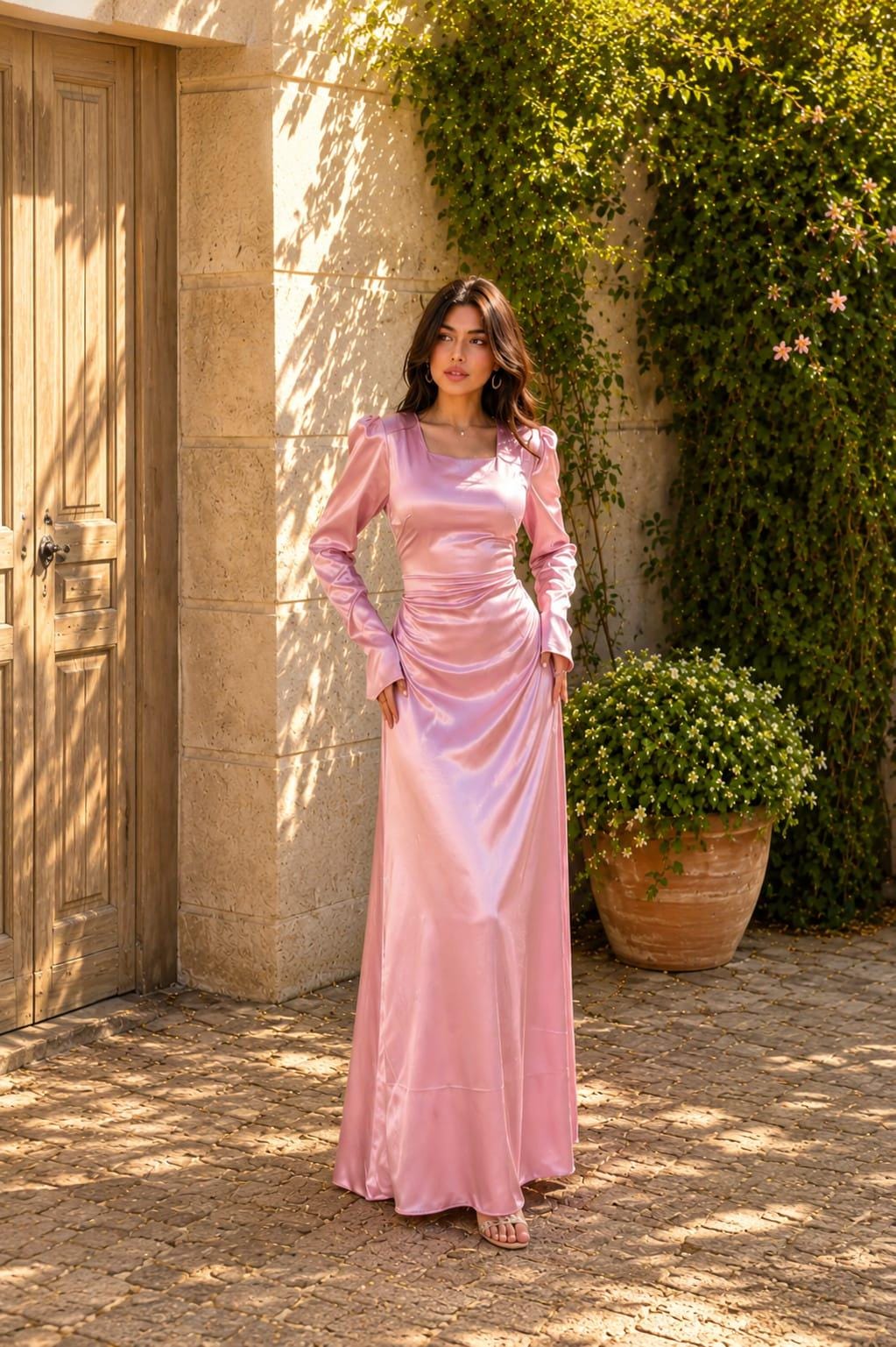 Blush Pink Silk Maxi Dress for Women