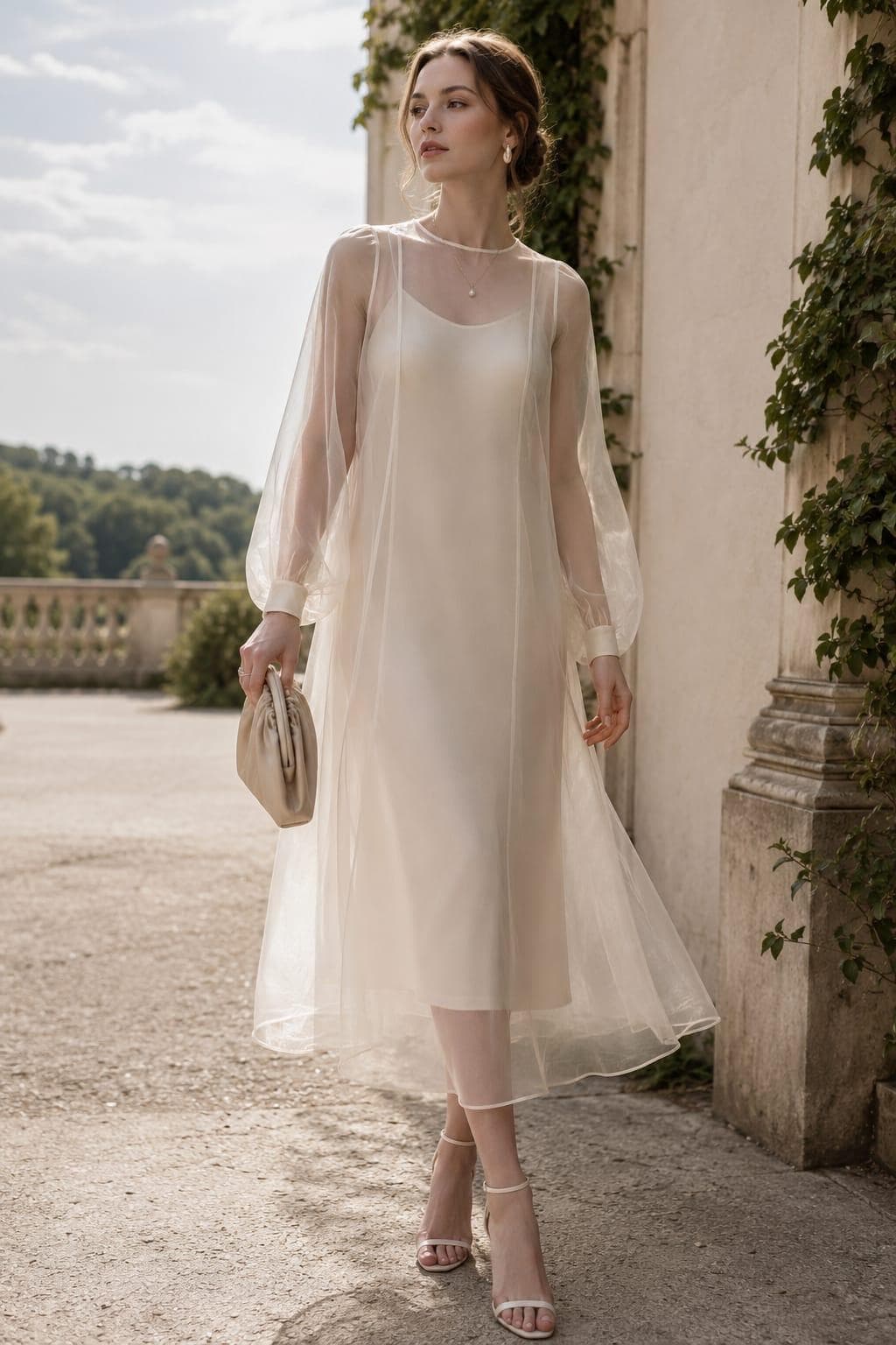 Sheer Overlay Dress Long
