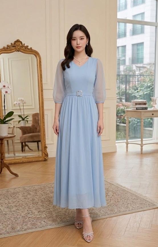 Modest Dusty Blue Bridesmaid Dress