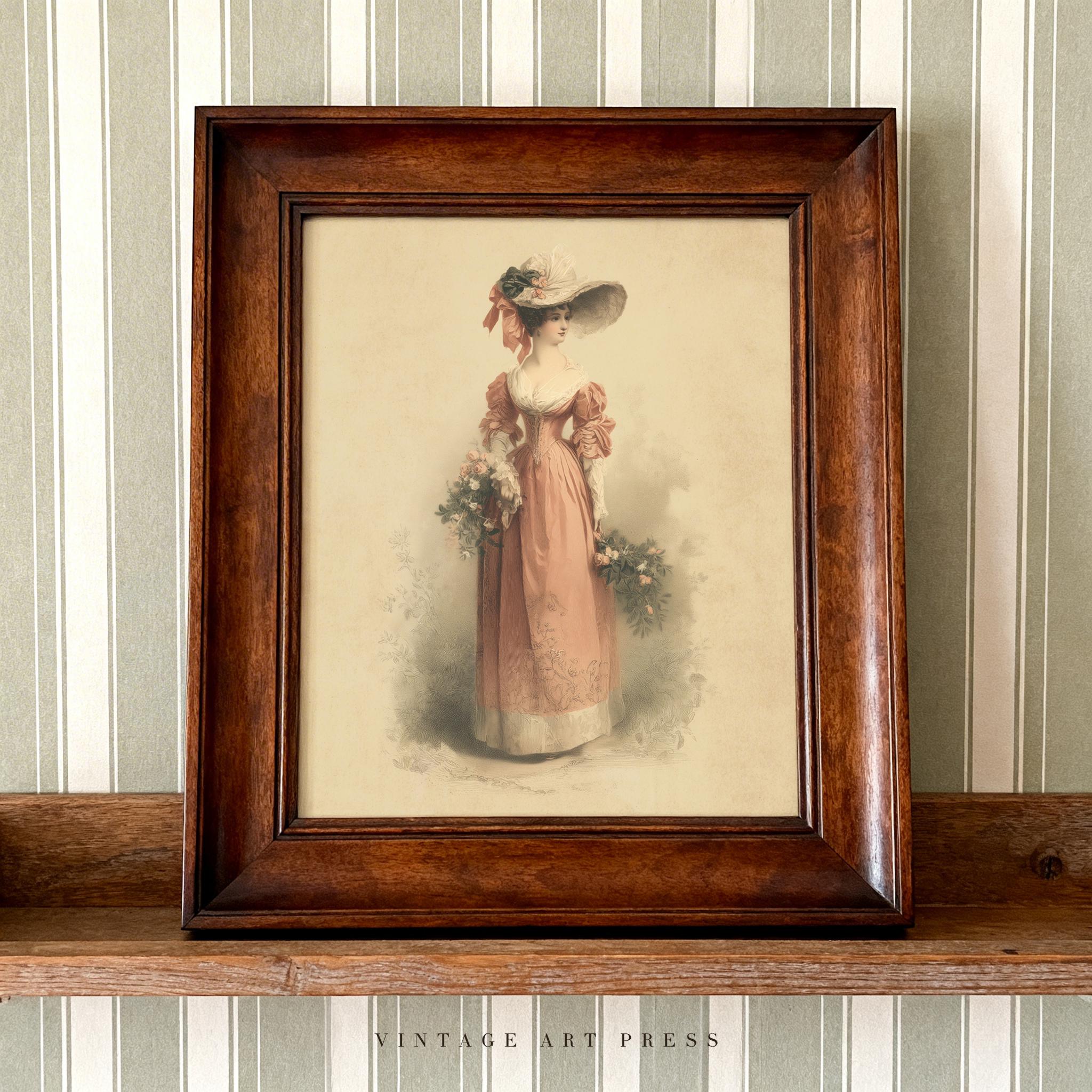 Victorian Floral Woman Portrait Art Print, Antique Elegant Fashion Lady ...