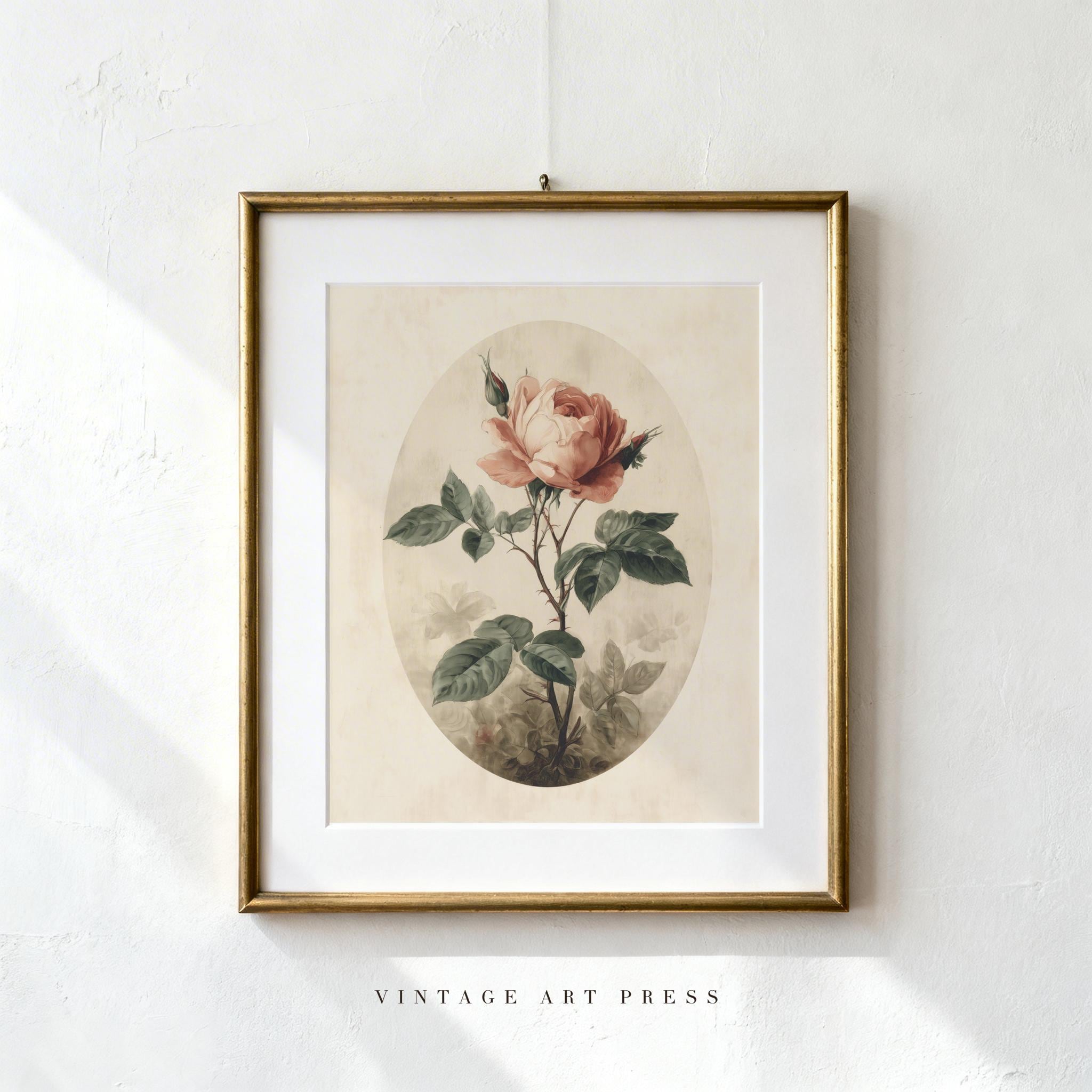 Vintage Pink Rose Botanical Art Print, Antique Watercolor Floral ...