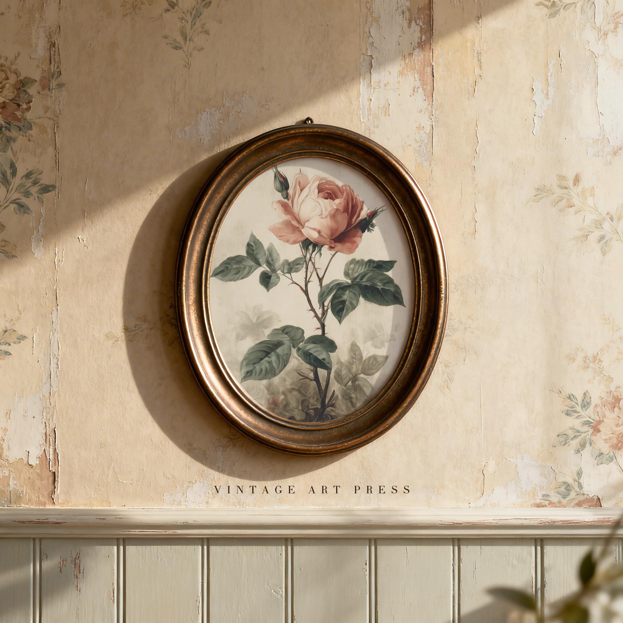 Vintage Pink Rose Botanical Art Print, Antique Watercolor Floral ...