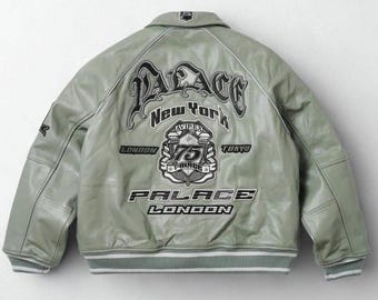 Chaqueta de cuero Avirex New York Palace London Vintage – Chaqueta bomber estilo universitario estilo motero