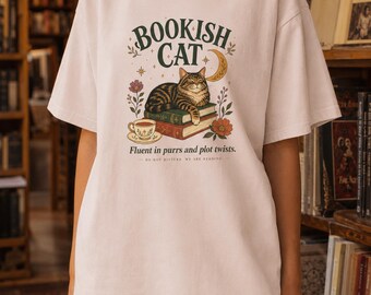 Leesgrage kattenshirt, gezellig Reader Cat-T-shirt, boekenliefhebbercadeau