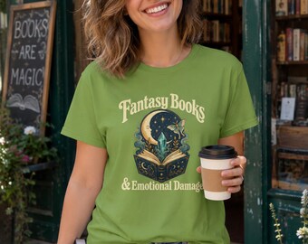 Fantasy Reader-shirt, Fantasy Books & Emotional Damage, Book Lover-T-shirt