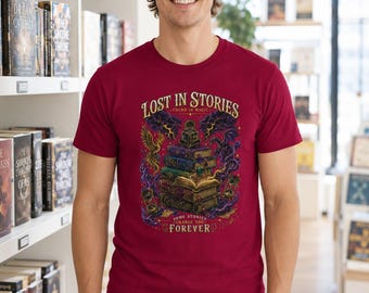 Gothic schoolse shirt, Dark Fantasy Reader T-shirt, shirt boekenliefhebber, romantiek cadeau, Lost In Stories T-shirt