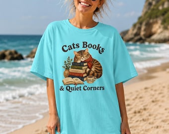 Comfort Colors Cat Book Lover-shirt, Cats Books & Quiet Corners-T-shirt