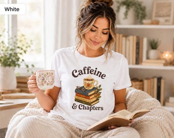 Coffee Reader-shirt, cafeïne en hoofdstukken, Funny Book Lover-T-shirt