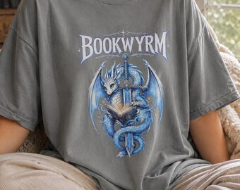 Boek Dragon T-shirt, Dragon Sword Fantasy Reader-T-shirt, Romantasy-cadeau