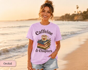 Comfort Colors Coffee Reader-shirt, cafeïne en hoofdstukken, vintage Book-T-shirt