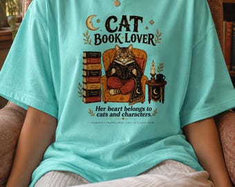 Gezellig lezend kattenshirt, leesgrage T-shirt kattenliefhebber, lezerscadeau