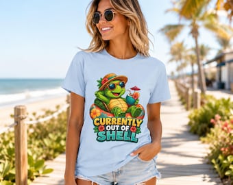 Momenteel out of shell-shirt, grappig T-shirt met Turtle Beach-afbeelding