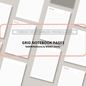 Printable Grid Notebook Pages – Narrow 5mm, Wide 7.5mm (Digital Download)