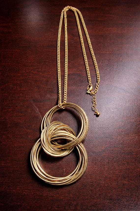 Gold Tone Statement Necklace – Interlocking Geome… - image 2