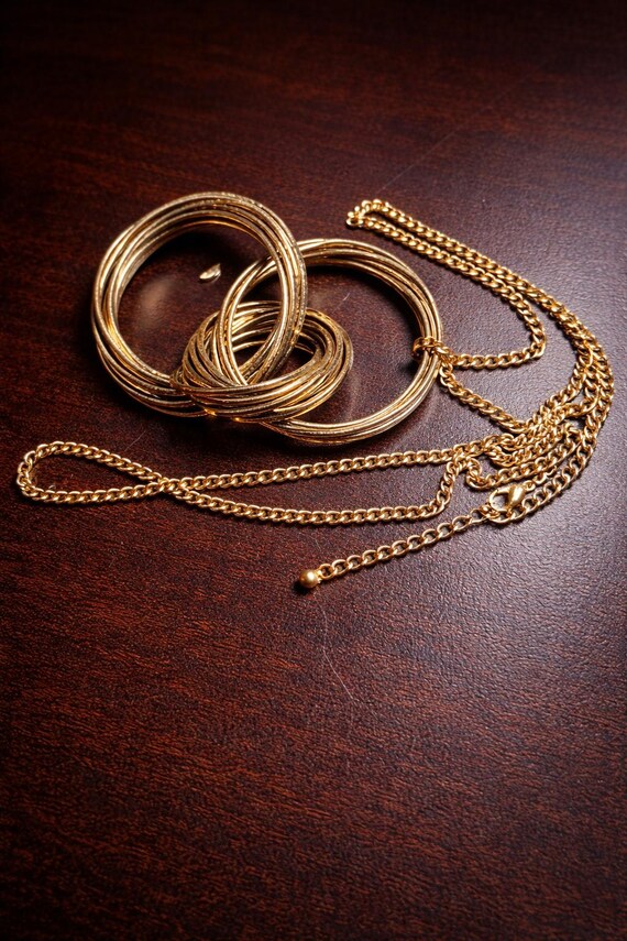 Gold Tone Statement Necklace – Interlocking Geome… - image 3