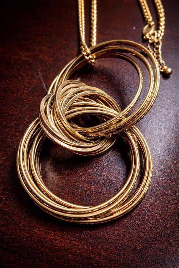 Gold Tone Statement Necklace – Interlocking Geome… - image 4