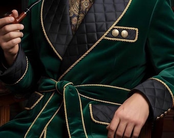 Luxury Velvet Smoking Jacket for Men | Designer Velvet Tuxedo Robe | Groom Wedding Outfit | Custom Made Velvet Blazer | Luxury Evening Wear