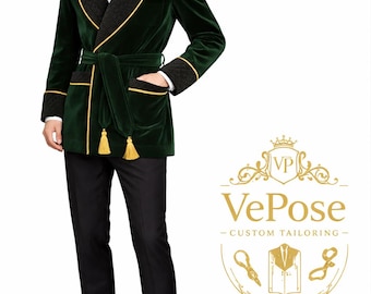 Chaqueta de fumar de terciopelo verde esmeralda de lujo para hombre, blazer estilo bata con solapa de chal acolchada negra, chaqueta de diseñador con ribete dorado, fiesta de bodas