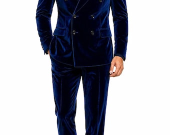 Royal Blue Velvet Tuxedo Suit for Men – Double Breasted Designer Suit, Wedding Prom Blazer Set, Luxury Groom Outfit, Custom Tailored Suit