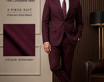 Burgundy Raymond Men’s Suit | Premium 2 Piece Coat Pant Set | Wedding Suit for Men | Formal White Blazer Tuxedo | Custom Tailored Suit