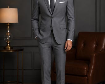 Gray Raymond Men’s Suit | Premium 2 Piece Coat Pant Set | Wedding Suit for Men | Formal White Blazer Tuxedo | Custom Tailored Suit