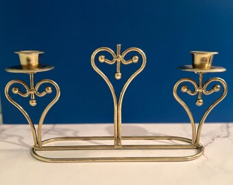 Gold Metal Heart Shaped Freestanding Candle Holder for Taper Candles