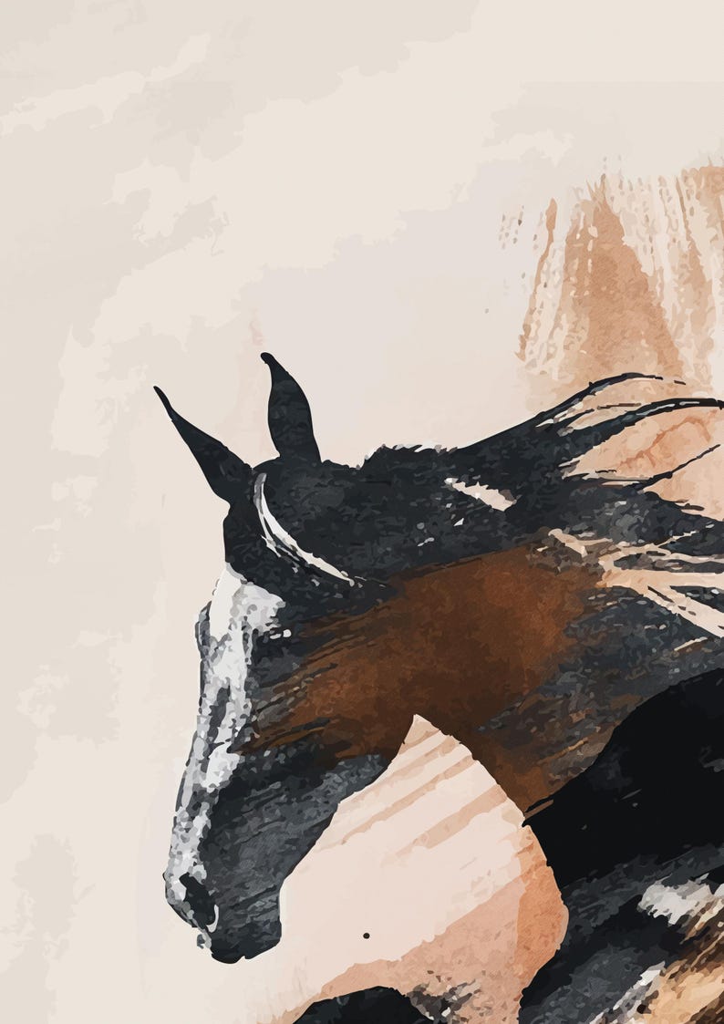Abstract Horse Print | Neutral Equestrian Wall Art (digital Download ...