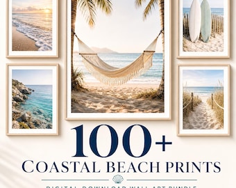 Láminas decorativas costeras para imprimir / Paquete de más de 100 fotografías de playa / Galería de pared estilo boho playero / Láminas oceánicas / Archivo digital para decoración de casas de playa