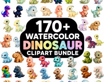 Paquete de imágenes prediseñadas de dinosaurios kawaii, más de 170 imágenes PNG de dinosaurios bebés, imágenes prediseñadas de dinosaurios lindos, imágenes PNG de dinosaurios en acuarela, imágenes prediseñadas de dinosaurios para niñas, conjunto de imágenes PNG de dinosaurios para niños