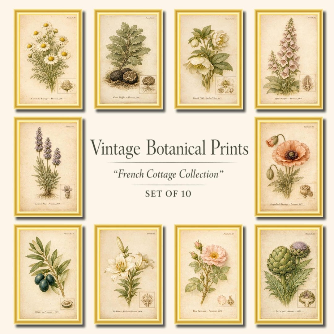 Vintage Botanical Print Set of 10,french Cottage Wall Art,antique ...