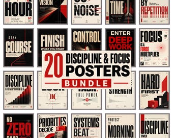 Conjunto de pósteres sobre disciplina y concentración, 20 láminas decorativas masculinas para la oficina, paquete de láminas motivacionales para imprimir, póster inspirador.