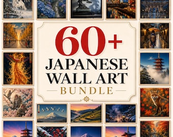 Paquete de arte mural japonés, más de 60 pósteres imprimibles Japandi, decoración de pared estilo Wabi Sabi, regalo de decoración japonesa para el hogar, arte de descarga instantánea