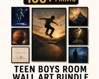 Decoración de pared para habitación de adolescente (imprimible) / Paquete de más de 100 pósteres para dormitorio de chicos / Descarga digital para adolescentes / Arte motivacional de deportes y videojuegos