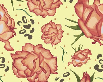 Seamless Pattern roses and animal print hand drawn (12x12 JPG)