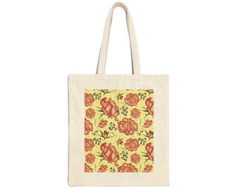 Vintage Rose Pattern Tote Bag | Floral Canvas Shopper