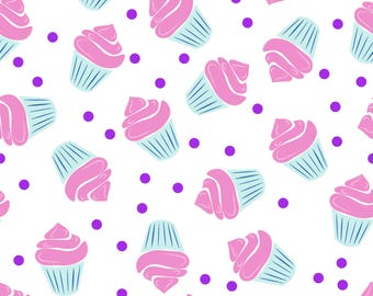 pink and blue whimsical cupcakes with purple polka dots seamless pattern 12x12 jpg