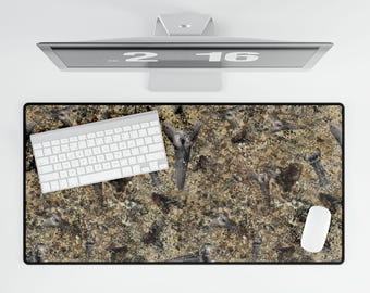 Shark Tooth Fossil Pattern Desk Mat | Ocean Paleontology Deskpad