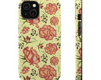 Coral Roses and Animal Print Hand-Drawn Magnetic Impact-Resistant Phone Case