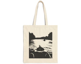 Kayak Silhouette Tote Bag | River Lake Outdoor Nature Canvas Bag