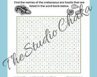 Texas Fossil Word Search with key PDF