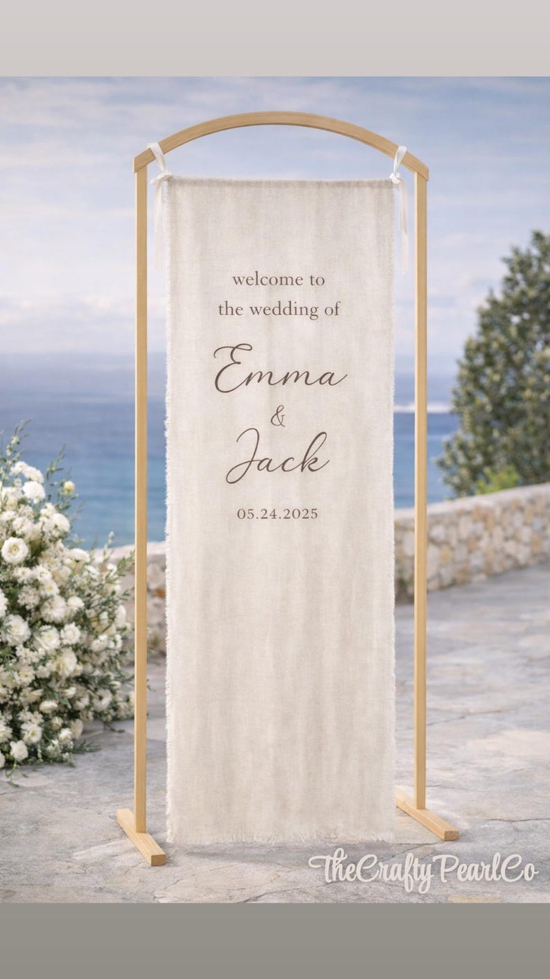 Neutral Linen Wedding Welcome Sign, Custom Fabric Banner, Ceremony ...