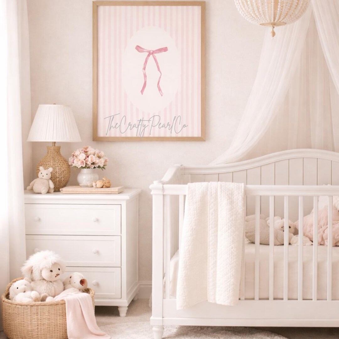 Pink Bow Nursery Wall Art Coquette Baby Girl - Etsy