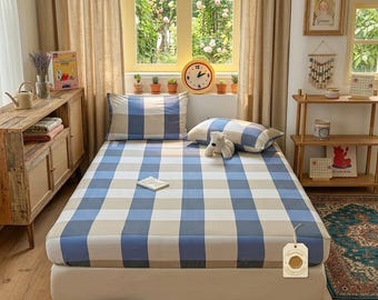 Soft Plaid Fitted Sheet, Skin-Friendly Cozy Bedding for Kids Room
