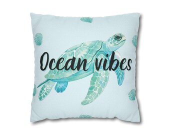 Örngott med havssköldpadda och havsvibbar | Örngott med kustmotiv