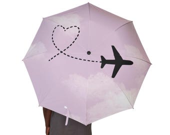 Paraply för flygplan | Hopfällbart reseparaply, rosa molnhimmel
