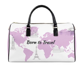 Born to Travel Läderreseväska | Världskarta, Flygplan, Rosa