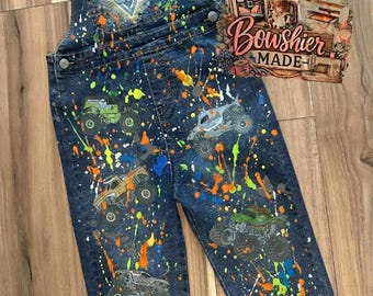 Monster Truck Denim Overalls  | Bibs for Kids