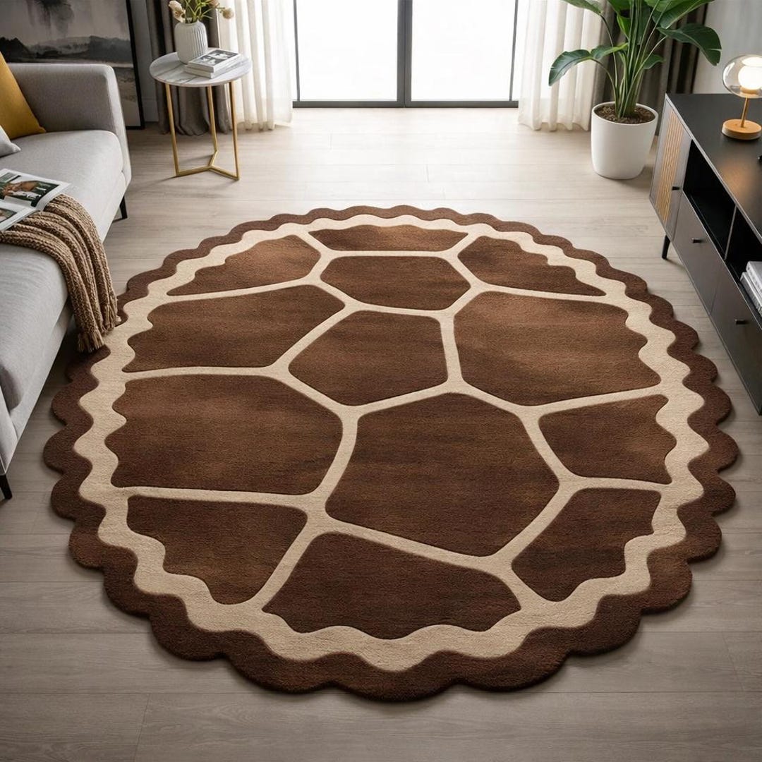 Round Brown Hand Tufted Rug | Abstract Stone Pattern Area Rug - Etsy